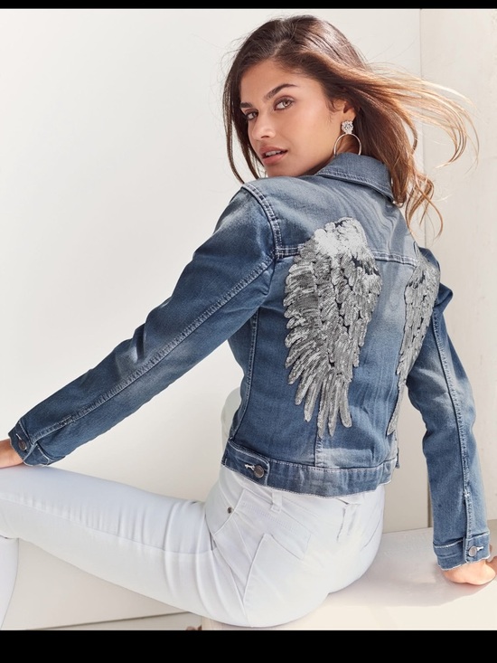 VENUS Jackets & Blazers - VENUS Blue Denim Jacket with Silver Sparkley Wings NWOT